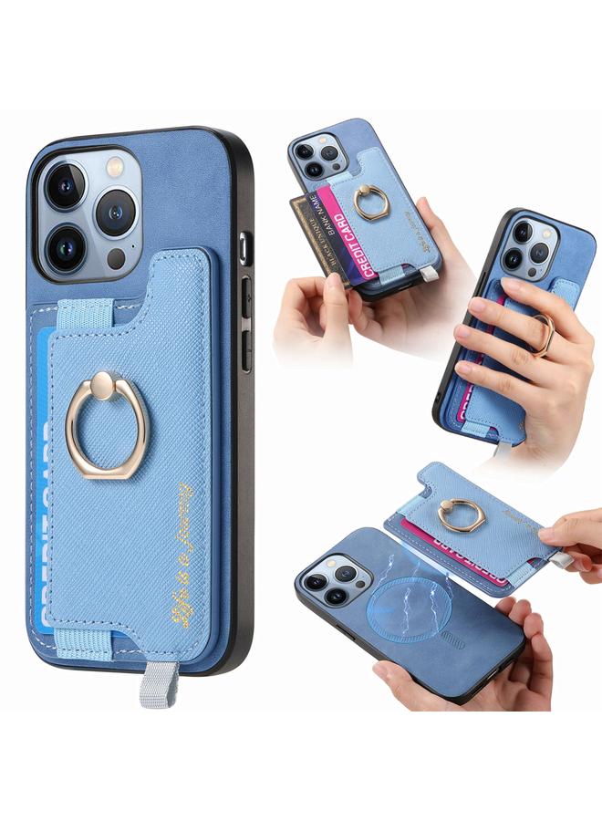 اس-توب جراب هاتف iPhone 14 Pro Retro Magsafe Cross Leather Ring Holder Card Bag Case - Image 1