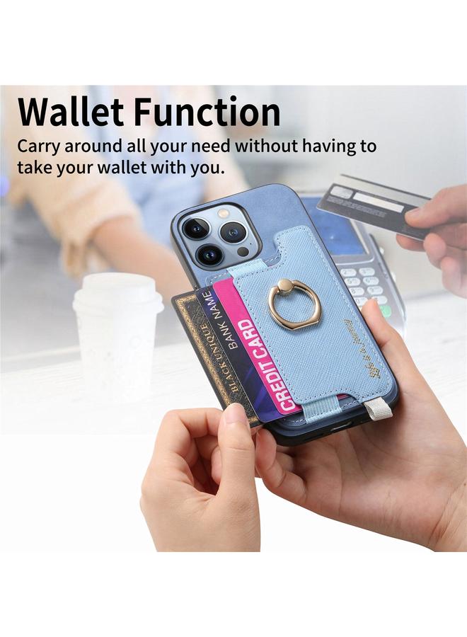 اس-توب جراب هاتف iPhone 14 Pro Retro Magsafe Cross Leather Ring Holder Card Bag Case - Image 4