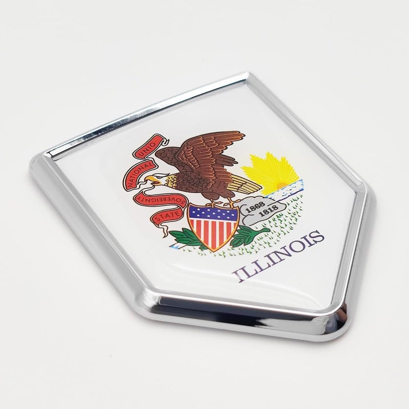 Overdecor Illinois Flag Decal Stickers Car Emblem Illinois Car Accessories Decorations Chrome Shield Flag Sticker Decals for Cars Truck Vehicles, 2 Pack - Image 1