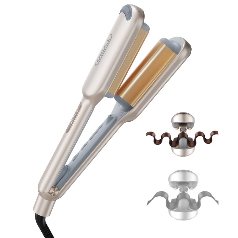 TYMO Curling Iron Hair Crimper Waver - TYMO ROVY Beach Waves Curling Wand, Ionic Deep Waver Hair Curler Tool with Ceramic 3 Barrel for Women, Dual Voltage, Anti-Scald, Easy to Use, Elegant Gold, 1 Inch - Image 1