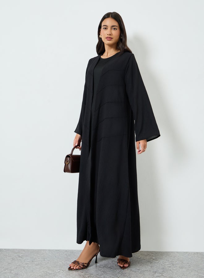 Amirah Black Open Front A-Line Abaya - Image 3