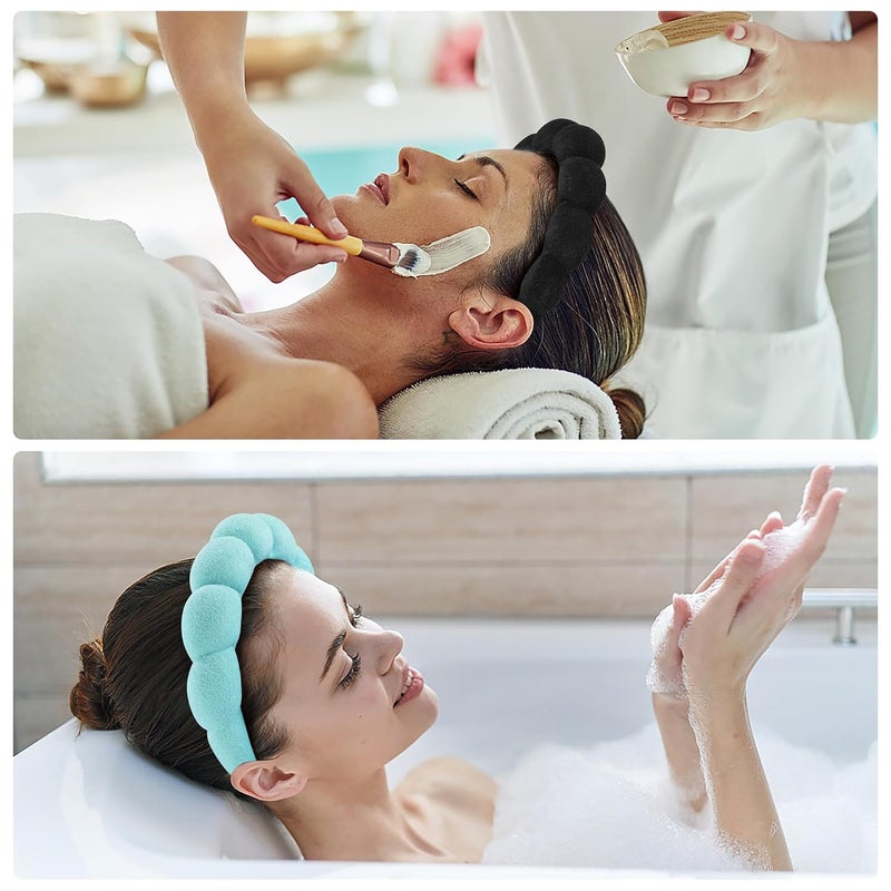 Ztomine Store Spa Headbands for Washing Face or Facial, Set of 2 Skincare Headbands, Terry Cloth Headband Wash Combo Pack - Puffy Makeup Washing, Mask, Skin Treatment (Black & Turquoise) - Image 2