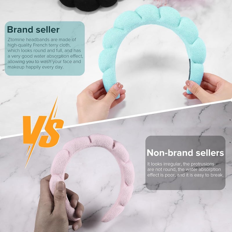 Ztomine Store Spa Headbands for Washing Face or Facial, Set of 2 Skincare Headbands, Terry Cloth Headband Wash Combo Pack - Puffy Makeup Washing, Mask, Skin Treatment (Black & Turquoise) - Image 3