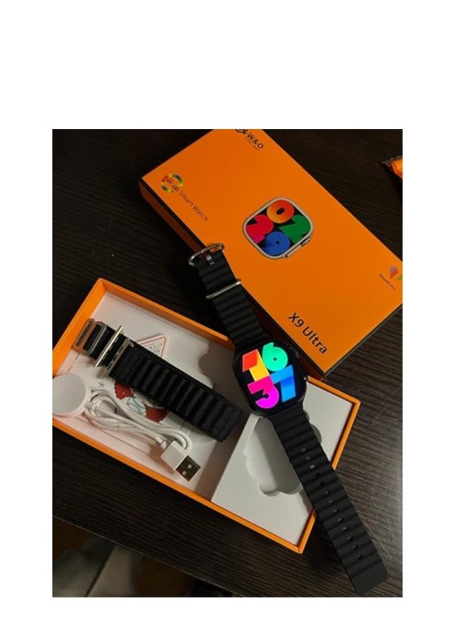 W&O - X9 Ultra smartwatch | Super Amoled Screen | (49mm/2.02inch) Full Screen | 2 straps Silicone & Fabric - (Black) - Image 1
