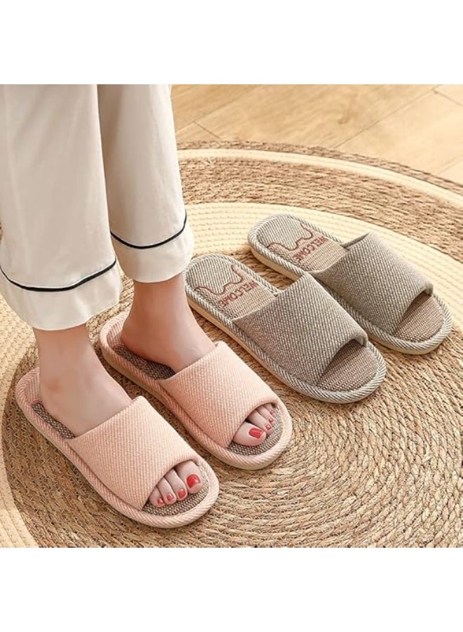 JIJIe Slippers for Women Men Linen Slippers Open Toe House Shoes Summer Sandals for Indoor Outdoor Bedroom - Image 3
