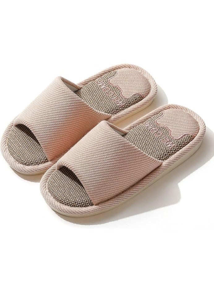 JIJIe Slippers for Women Men Linen Slippers Open Toe House Shoes Summer Sandals for Indoor Outdoor Bedroom - Image 1