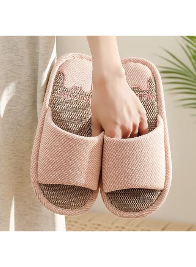 JIJIe Slippers for Women Men Linen Slippers Open Toe House Shoes Summer Sandals for Indoor Outdoor Bedroom - Image 2