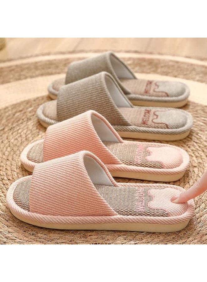 JIJIe Slippers for Women Men Linen Slippers Open Toe House Shoes Summer Sandals for Indoor Outdoor Bedroom - Image 5