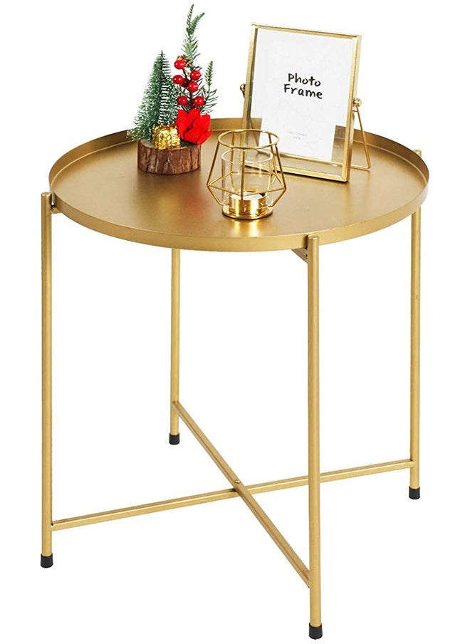 Generic - Round End Table,Sofa Side Table Round Coffee Table Metal End Table Nightstand for Bedroom Anti-Rust Corner Table, Circle Accent Table Easy to Assemble for Balcony Office - Image 1