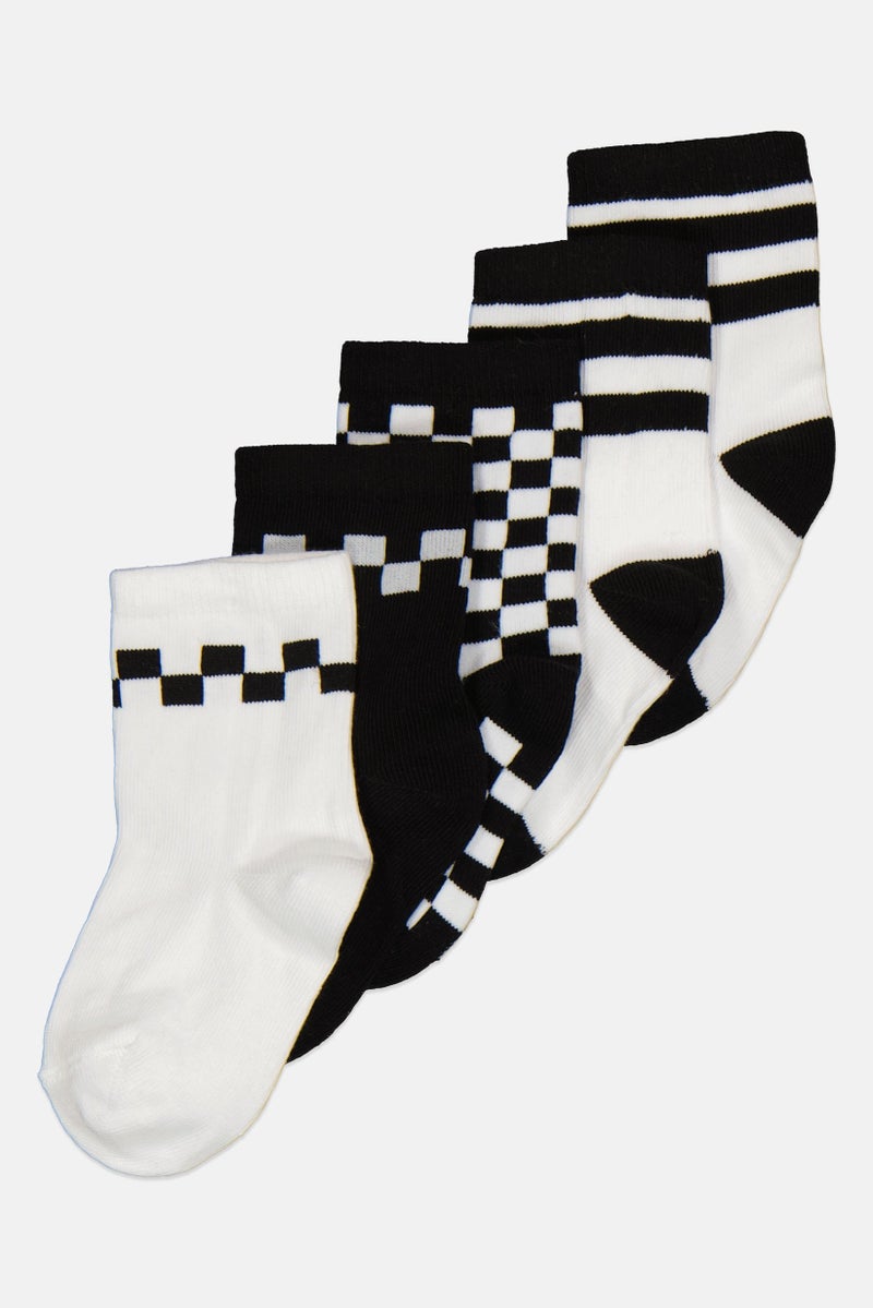 RBX Kids Boy 5 Pairs Checkered Socks, Black/White  - Image 2