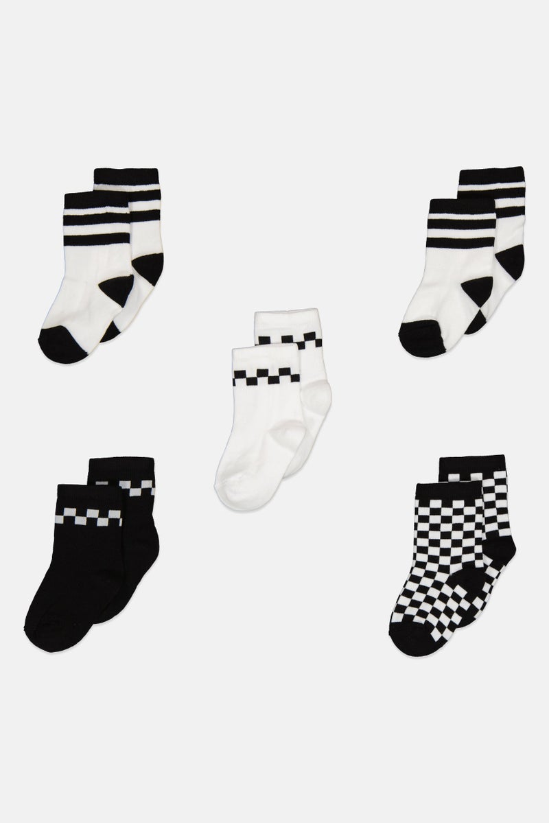 RBX Kids Boy 5 Pairs Checkered Socks, Black/White  - Image 1