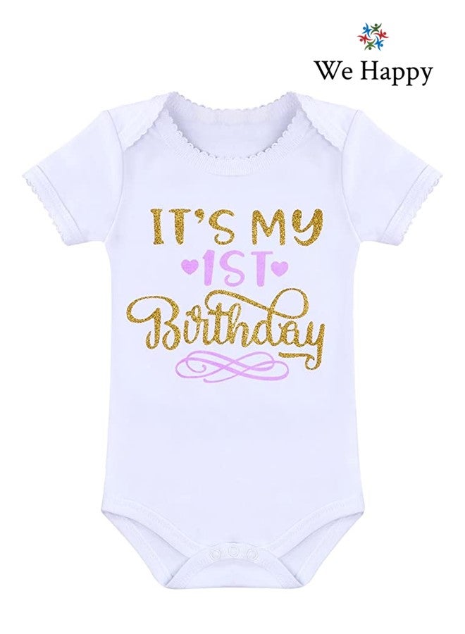 We Happy 5 Pieces Its My 1st Birthday Costume Princess Theme Dressing up Toy Baby Girl Party Fancy Wear with Tutu Skirt, Legging, Cake Topper and Floral Headband - Image 2