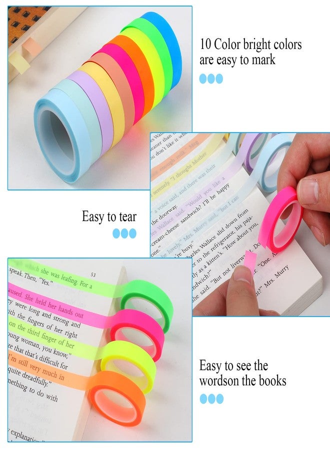 Utron 10 Rolls Colorful Highlighter Tape, 0.31" x 16.5 ft Highlighter Tape Removable, Transparent Highlighter Strips, Highlighter Tapes for Books Teachers Students - Image 3