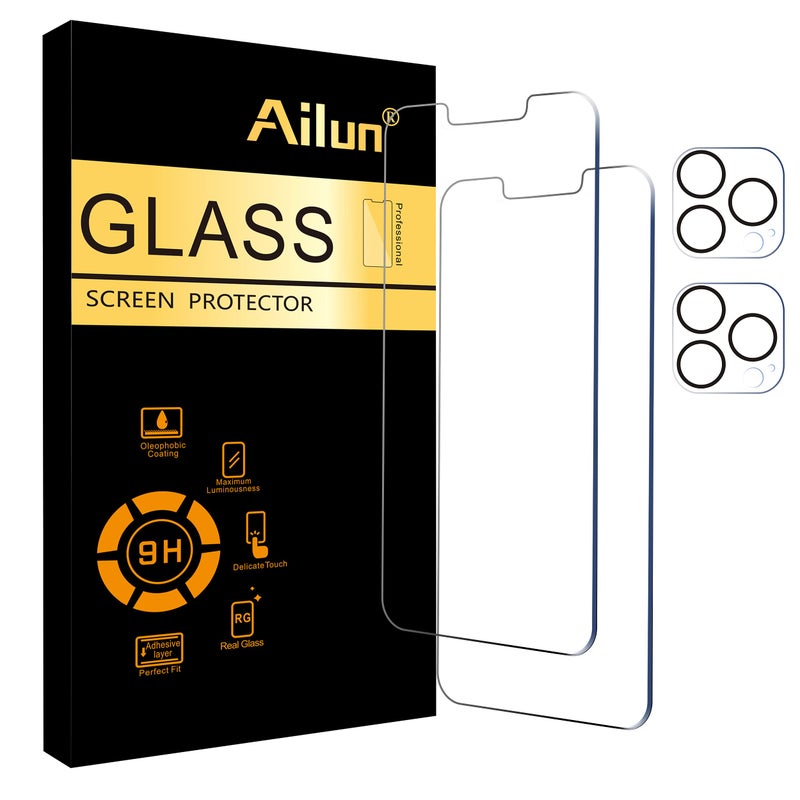 Ailun 2 Pack Screen Protector for iPhone 13 Pro Max [6.7 inch] Display 2021 with 2 Pack Tempered Glass Camera Lens Protector,[9H Hardness]-HD Case Friendly - Image 1