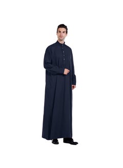 Generic Polyester Mens Robe Qatar Stand Collar Design with Pockets Navy blue  - Image 1