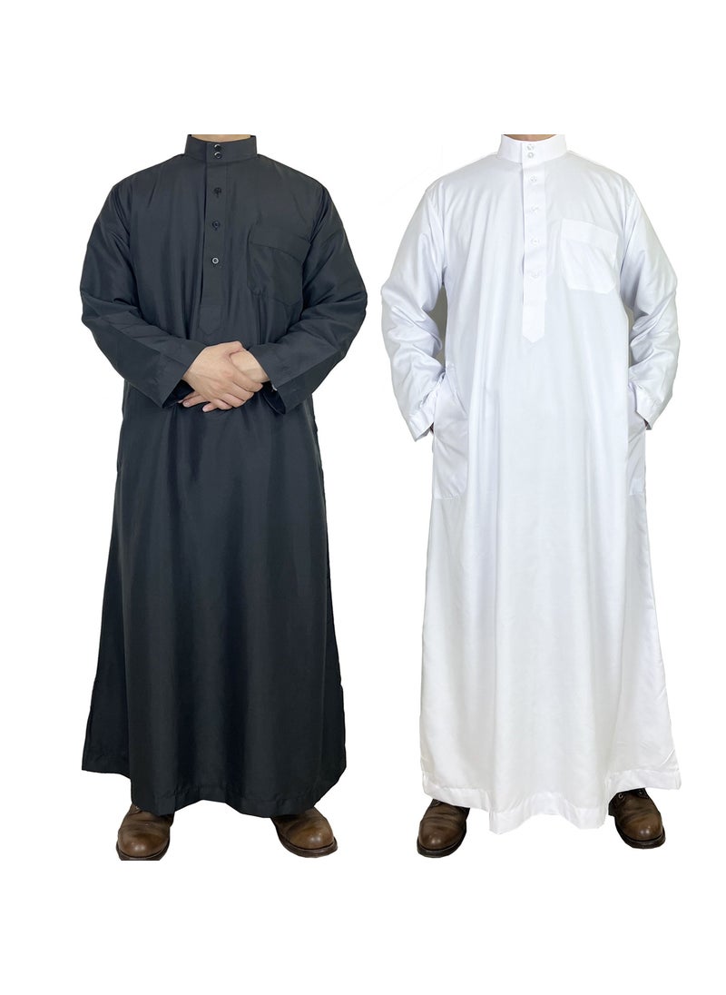 Generic Polyester Mens Robe Qatar Stand Collar Design with Pockets Navy blue  - Image 5