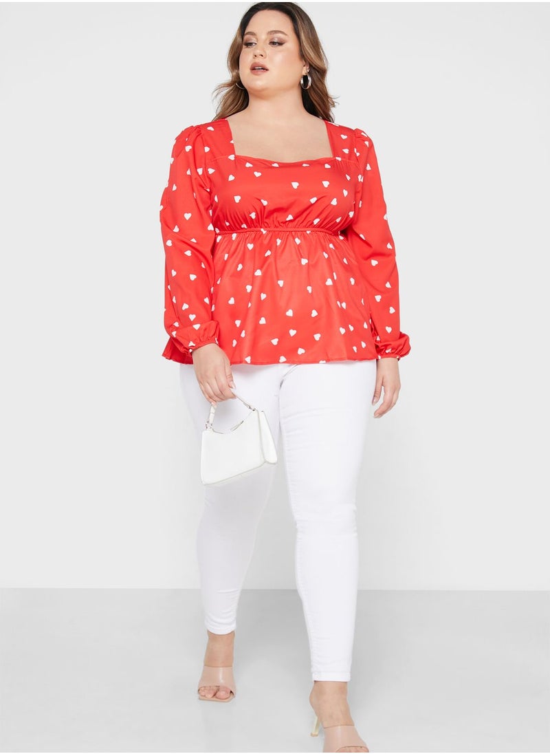 Ella Plus - Heart Print Square Neck Blouse - Image 1