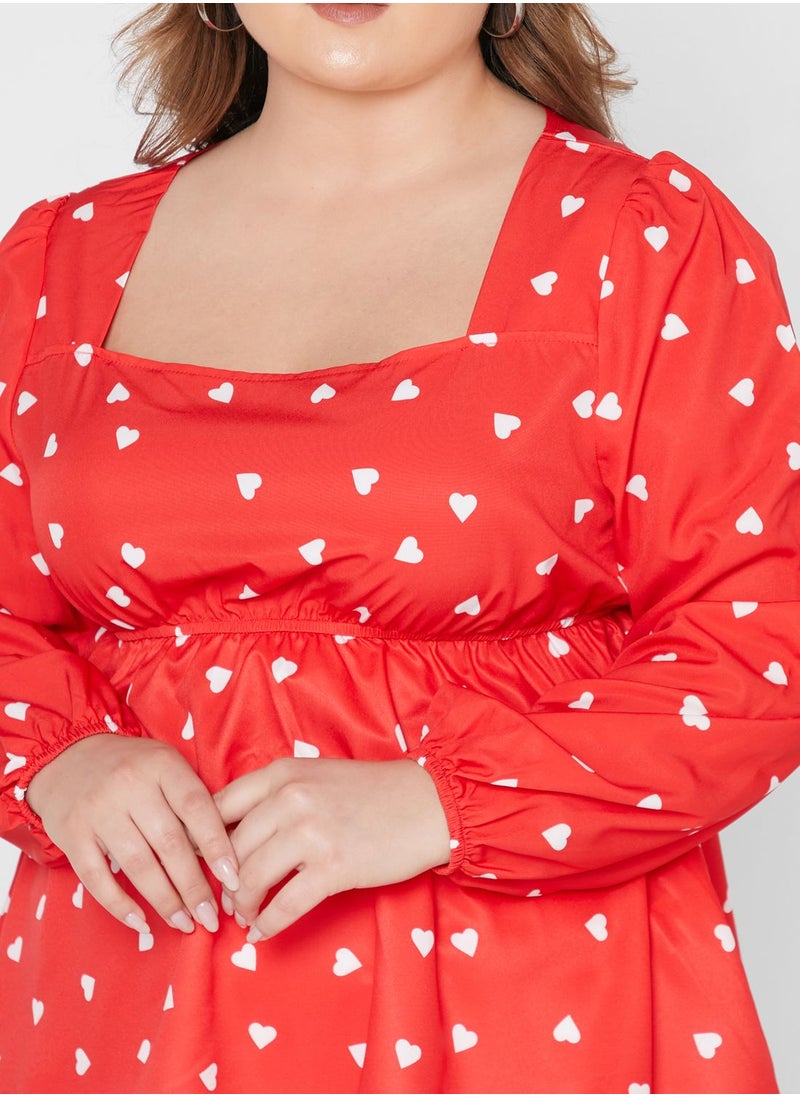 Ella Plus - Heart Print Square Neck Blouse - Image 1