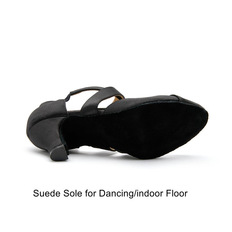 YYTing Ballroom Swing Salsa Women Dance Shoes (Closed Toe, Suede Sole, Slip-On) 2.5 in Heel YT28(8,Black) - Image 4