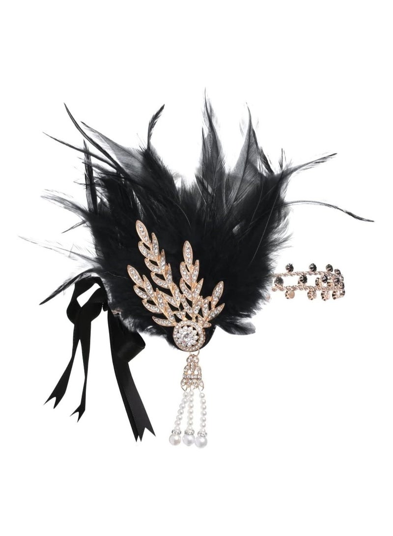 1920S Flapper Accessories Set Vintage Theme Set with Headband Headpiece Gloves Earrings Necklace Bracelet 7 Pcs - Image 3