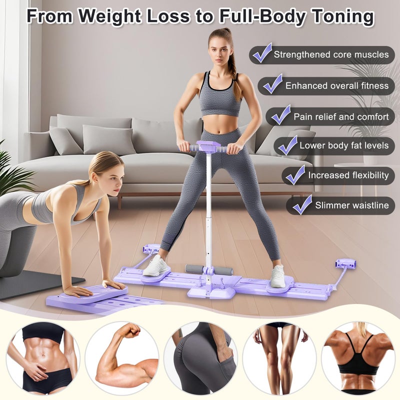 dulvus Pilates Reformer Board, Portable Foldable Reformer Board with Handrail & Phone Holder, 5-in-1 Mini Pilates Machine for Beginners & Postpartum Recovery, Multifunctional Home Pilates Workout Slider Set - Image 2