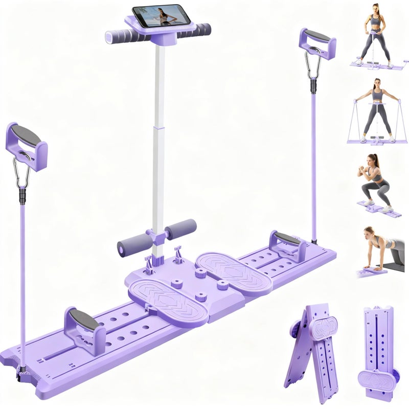 dulvus Pilates Reformer Board, Portable Foldable Reformer Board with Handrail & Phone Holder, 5-in-1 Mini Pilates Machine for Beginners & Postpartum Recovery, Multifunctional Home Pilates Workout Slider Set - Image 1