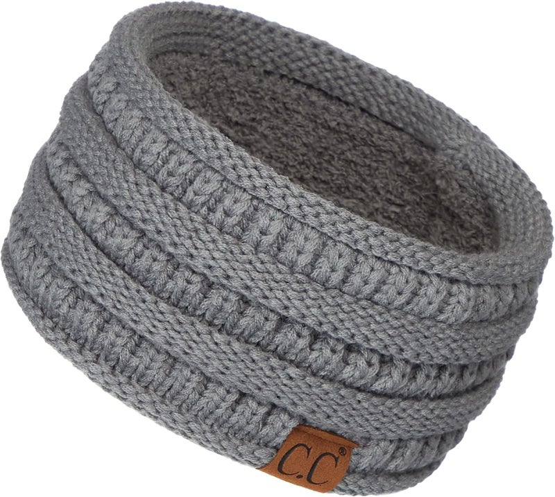 Cc Winter Fuzzy Fleece Lined Thick Knitted Diagonal Stripes Criss-Cross Pattern Headband Headwrap (HW-2060) - Image 1