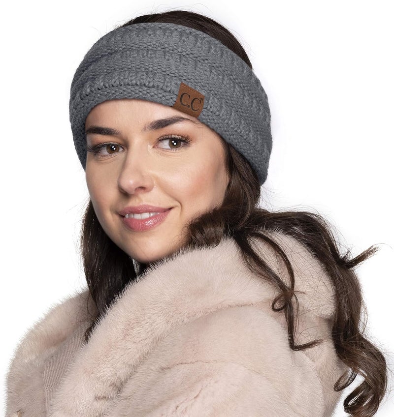 Cc Winter Fuzzy Fleece Lined Thick Knitted Diagonal Stripes Criss-Cross Pattern Headband Headwrap (HW-2060) - Image 4