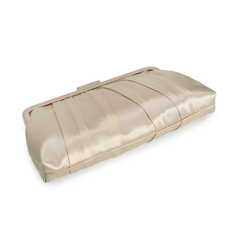 CHARMING TAILOR Classic Pleated Satin Clutch Bag Diamante Embellished Formal Handbag for Wedding/Prom/Black-Tie Events (Champagne) - Image 5