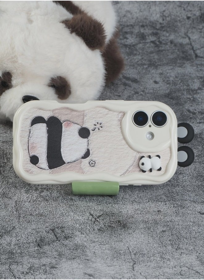 ShebSheb Cute Panda iPhone 16 Case Cartoon Animal 3D Ears Panda Wavy Edge Protector,Soft Silicone Back Phone Cover  - Image 4