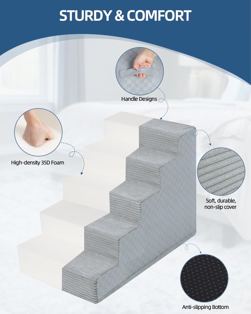 Vfrog Dog Stairs for Small Dogs,17.5" H,4-Step Dog Steps Ramp for Bed and Couch with High Density Foam,Non-Slip Pet Steps for Dogs and Cats,Pet Stairs with a Washable Cover,Grey - Image 4