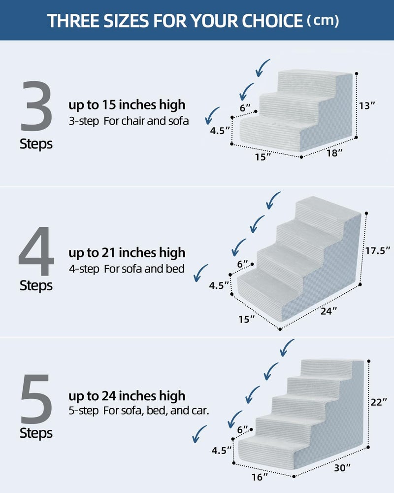 Vfrog Dog Stairs for Small Dogs,17.5" H,4-Step Dog Steps Ramp for Bed and Couch with High Density Foam,Non-Slip Pet Steps for Dogs and Cats,Pet Stairs with a Washable Cover,Grey - Image 5