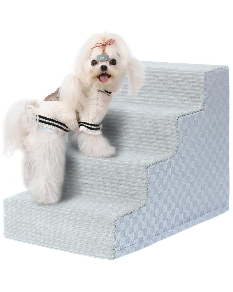 Vfrog Dog Stairs for Small Dogs,17.5" H,4-Step Dog Steps Ramp for Bed and Couch with High Density Foam,Non-Slip Pet Steps for Dogs and Cats,Pet Stairs with a Washable Cover,Grey - Image 1