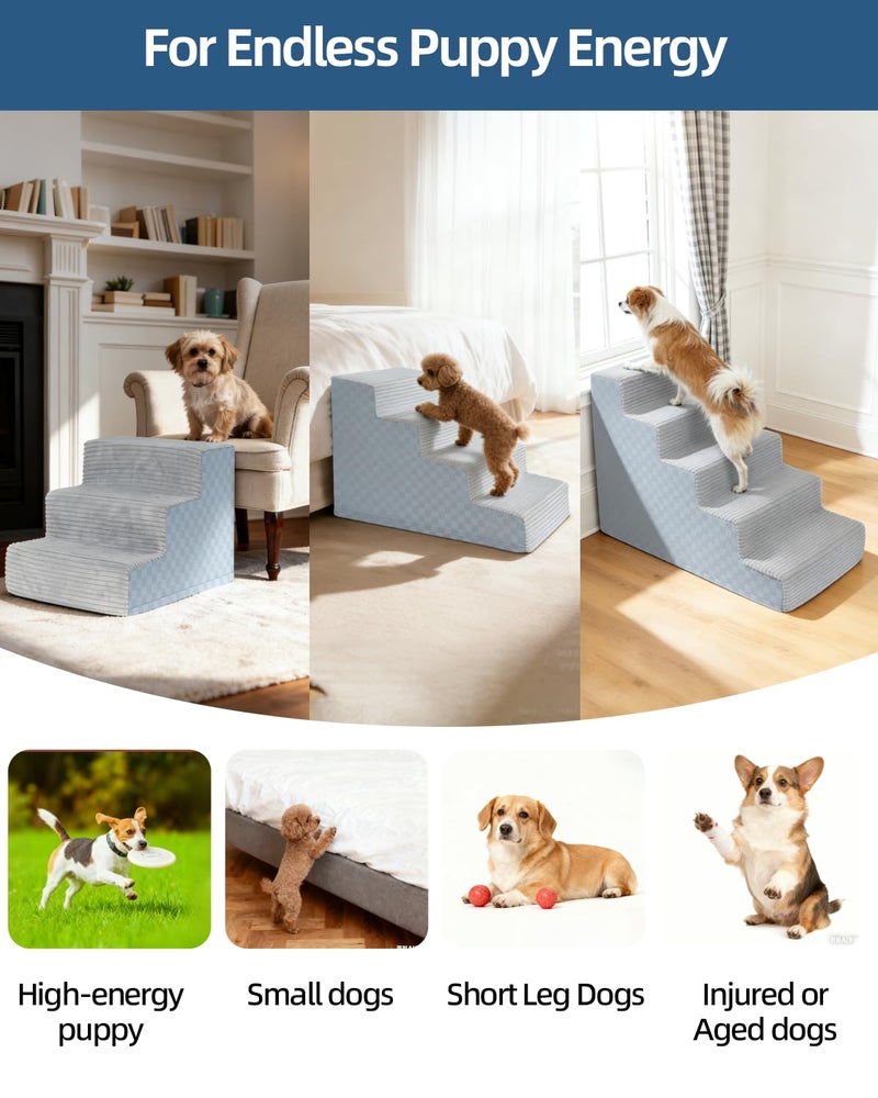 Vfrog Dog Stairs for Small Dogs,17.5" H,4-Step Dog Steps Ramp for Bed and Couch with High Density Foam,Non-Slip Pet Steps for Dogs and Cats,Pet Stairs with a Washable Cover,Grey - Image 2