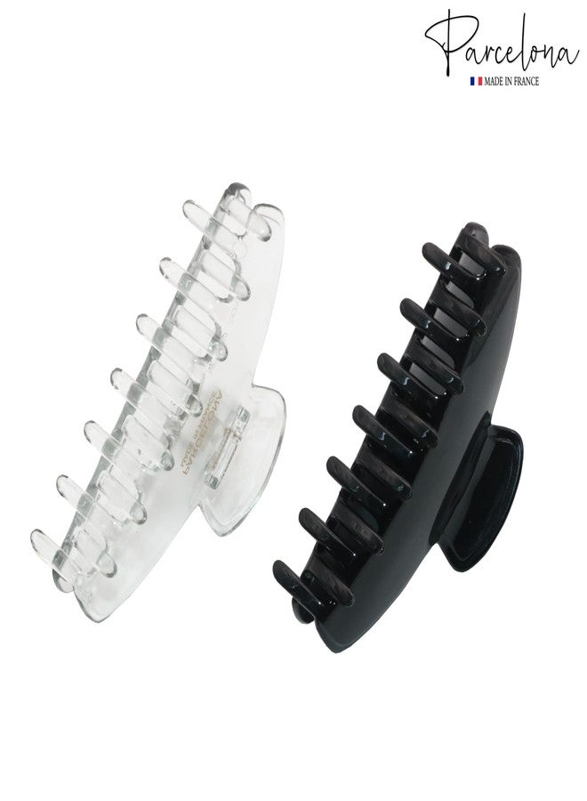 Parcelona French Basic Medium 3 1/2" Celluloid Claw Clips with Tight Spring Girls Hair Jaw Claw Clips Durable Styling Women Hair Accessories, Made in France (Black and Clear) - Image 4