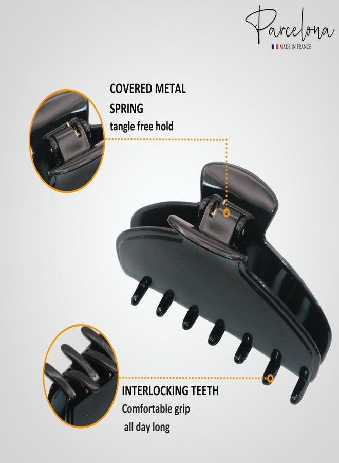 Parcelona French Basic Medium 3 1/2" Celluloid Claw Clips with Tight Spring Girls Hair Jaw Claw Clips Durable Styling Women Hair Accessories, Made in France (Black and Clear) - Image 3
