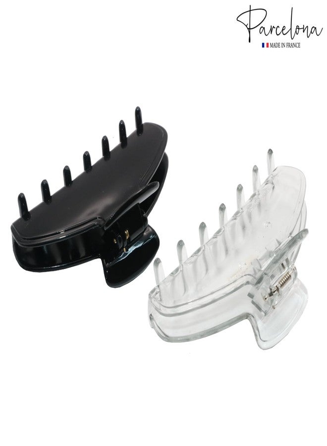 Parcelona French Basic Medium 3 1/2" Celluloid Claw Clips with Tight Spring Girls Hair Jaw Claw Clips Durable Styling Women Hair Accessories, Made in France (Black and Clear) - Image 5