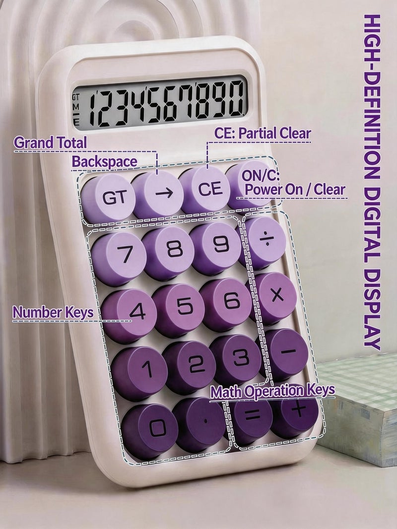 Purple Desktop Calculator, Office Calculator with Large LCD Display, Solar + Battery Dual Power Business Calculator - Image 5