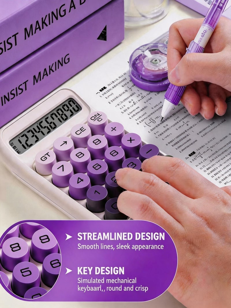 Purple Desktop Calculator, Office Calculator with Large LCD Display, Solar + Battery Dual Power Business Calculator - Image 3