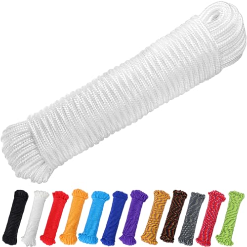 PerkHomy 90 ft 1/4 inch (7mm) Polyester Rope (Nylon - Like Durability) Poly Flag Pole Clothes Line Camping Utility Good for Tie Pull Swing Climb Knot (White) - Image 1