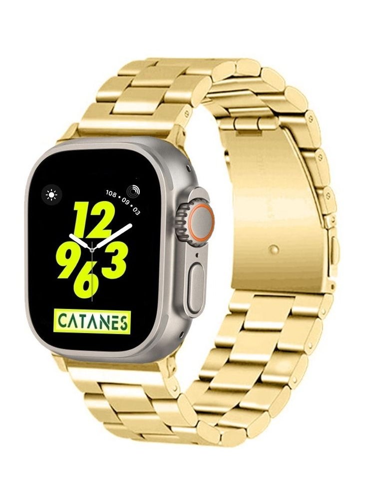 CATANES - Apple Watch Ultra Band 49mm Stainless Steel Band Metal Strap Compatible with Apple Watch Series 49mm/45mm/44mm/42mm Gold - Image 1