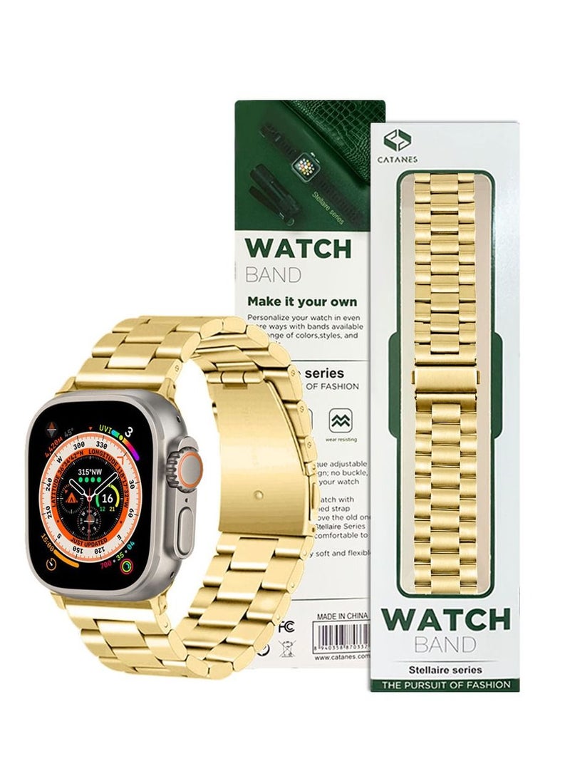 CATANES - Apple Watch Ultra Band 49mm Stainless Steel Band Metal Strap Compatible with Apple Watch Series 49mm/45mm/44mm/42mm Gold - Image 1