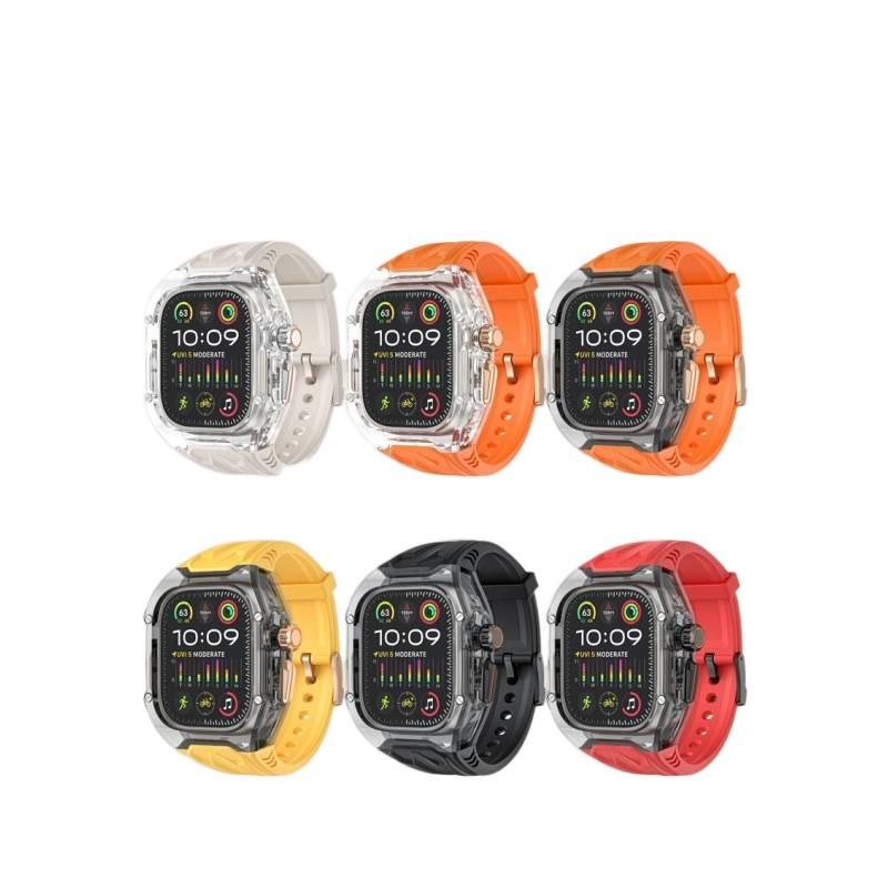 سوار ساعة ذكية مجموعة غطاء مع سوار متوافق مع Apple Watch بملاءمة قابلة للتعديل وحزام بديل للاستخدام اليومي باللون شفاف قابل للتعديل - Image 2