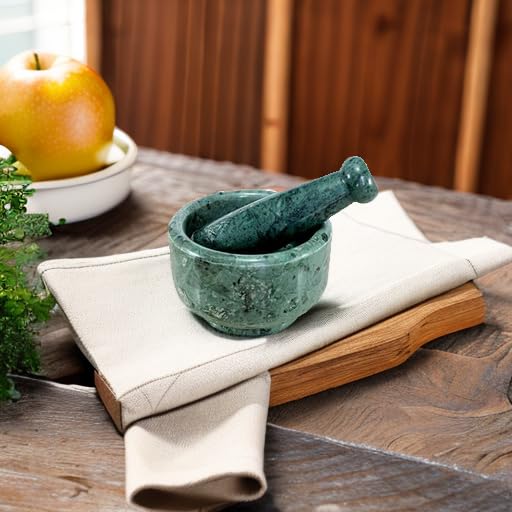 KLEO 5Inch Width Natural Stoneware Mortar and Pestle Set Green - Image 5