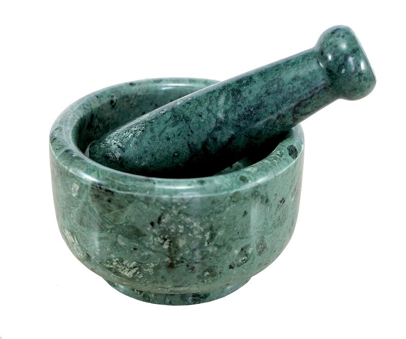 KLEO 5Inch Width Natural Stoneware Mortar and Pestle Set Green - Image 1