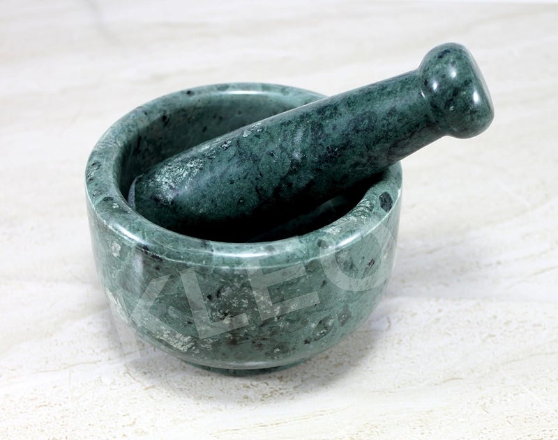 KLEO 5Inch Width Natural Stoneware Mortar and Pestle Set Green - Image 4