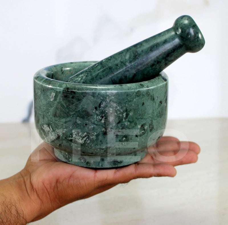 KLEO 5Inch Width Natural Stoneware Mortar and Pestle Set Green - Image 2