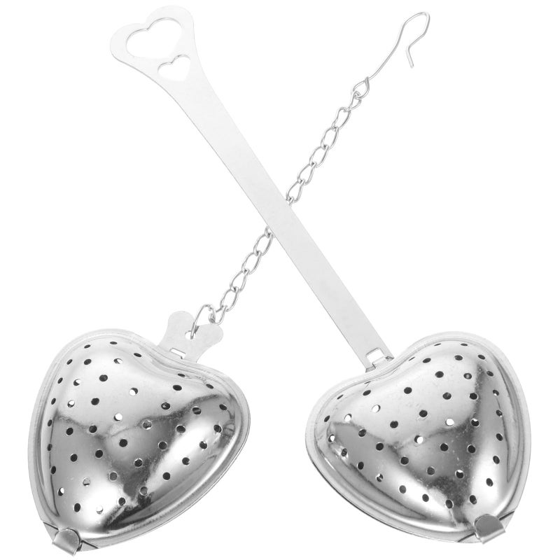 Stainless Steel Heart Tea Infuser Strainer With Chain For Loose Leaf Brewing 2 Pcs - Image 2