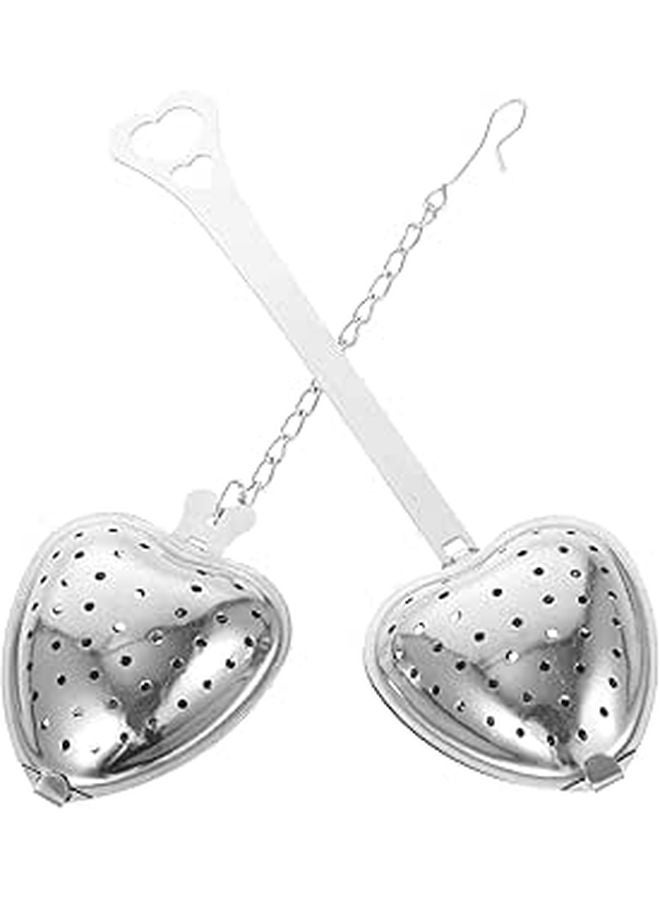 Stainless Steel Heart Tea Infuser Strainer With Chain For Loose Leaf Brewing 2 Pcs - Image 1