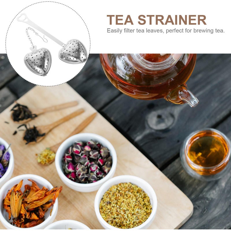 Stainless Steel Heart Tea Infuser Strainer With Chain For Loose Leaf Brewing 2 Pcs - Image 4